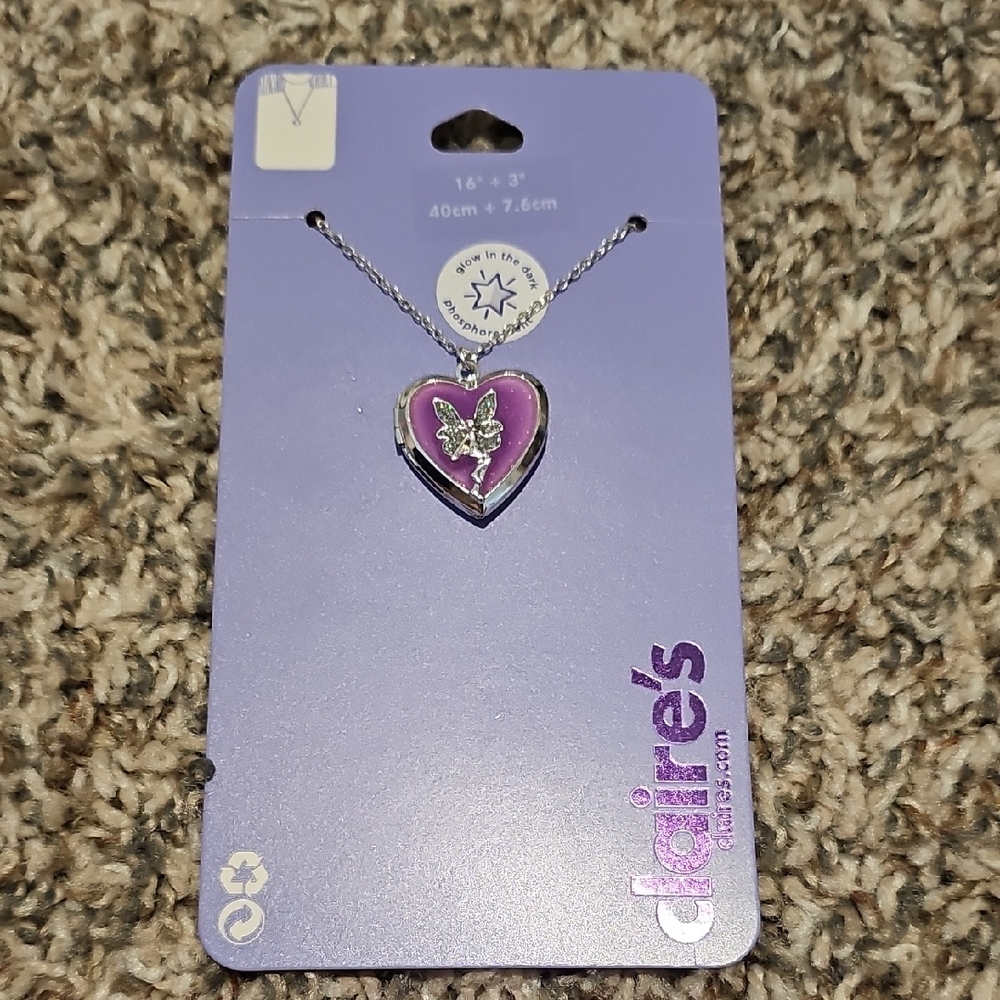 Claire's Glow In The Dark Heart Fairy Locket Necklace
